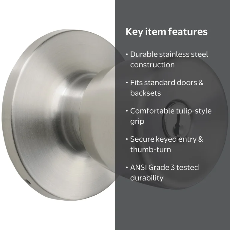 Hyper Tough Keyed Entry Tulip Style Doorknob, Stainless Steel