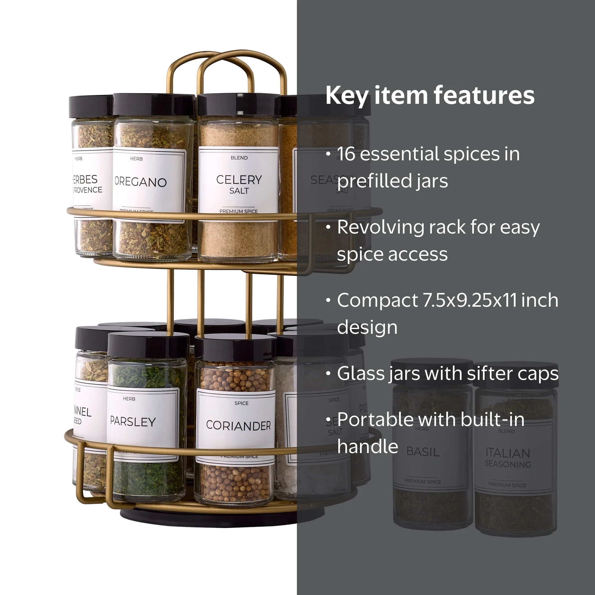 Kamenstein Prefilled 16-Jar Gold Wire 2-Tier Revolving Filled