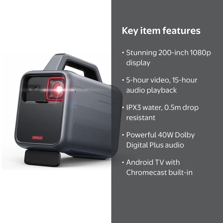 Nebula Mars 3 Bluetooth 1080p 4K DLP Mini Projector, Black, with