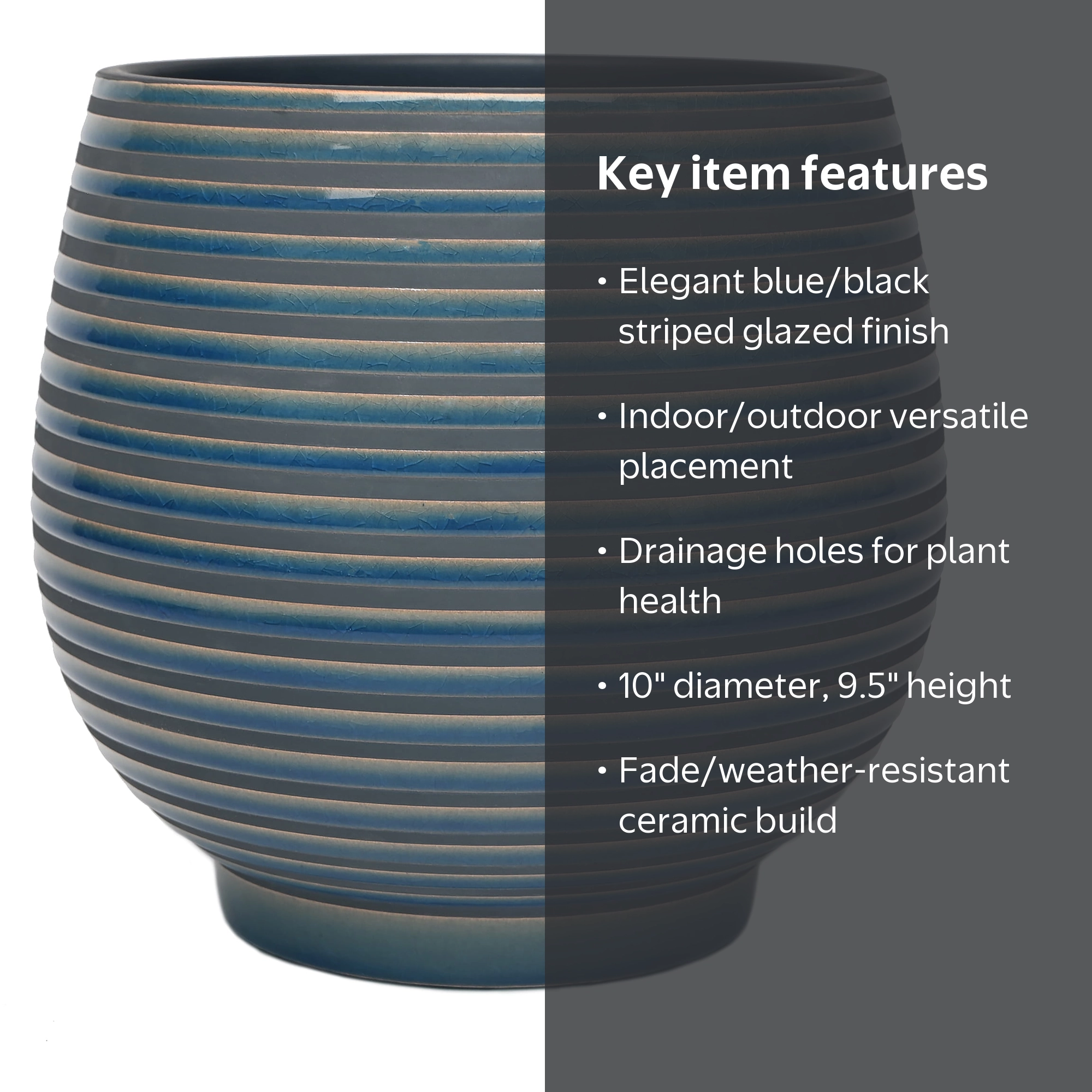 Better Homes & Gardens Lynlee 10 in Ceramic Planter, Blue