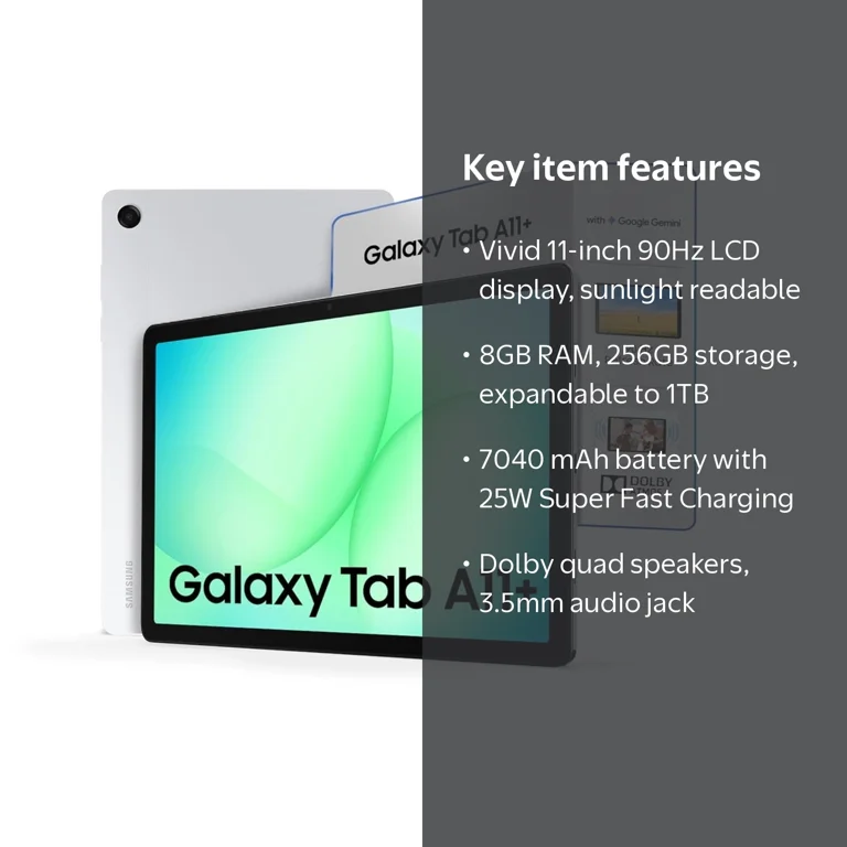 Samsung Galaxy Tab A11+ (Plus) 5G Wi-Fi + Cellular | 256GB + 8GB
