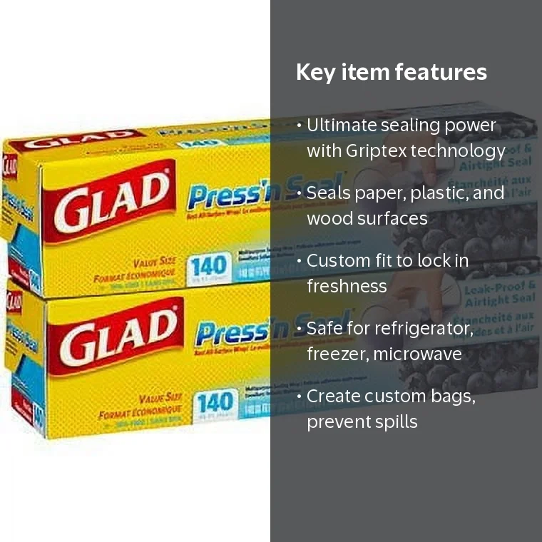 Glad, Press'n Seal Plastic Wrap, 140 Sq Ft Roll, Clear - Walmart.com