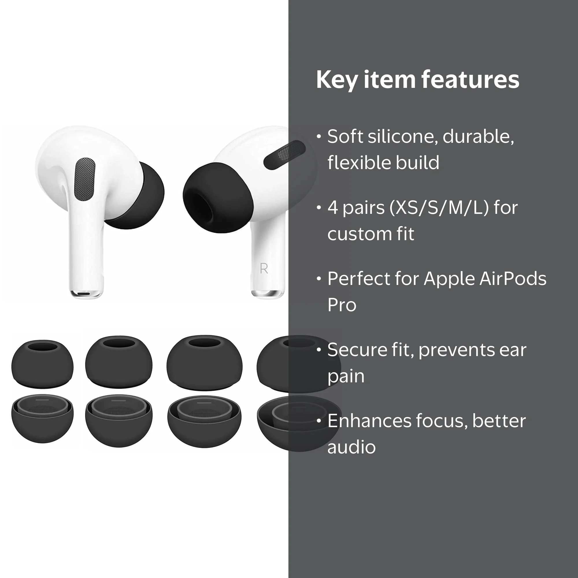 Replacement 4 Pairs Silicone Ear Tips Earbud Tips Covers for Apple