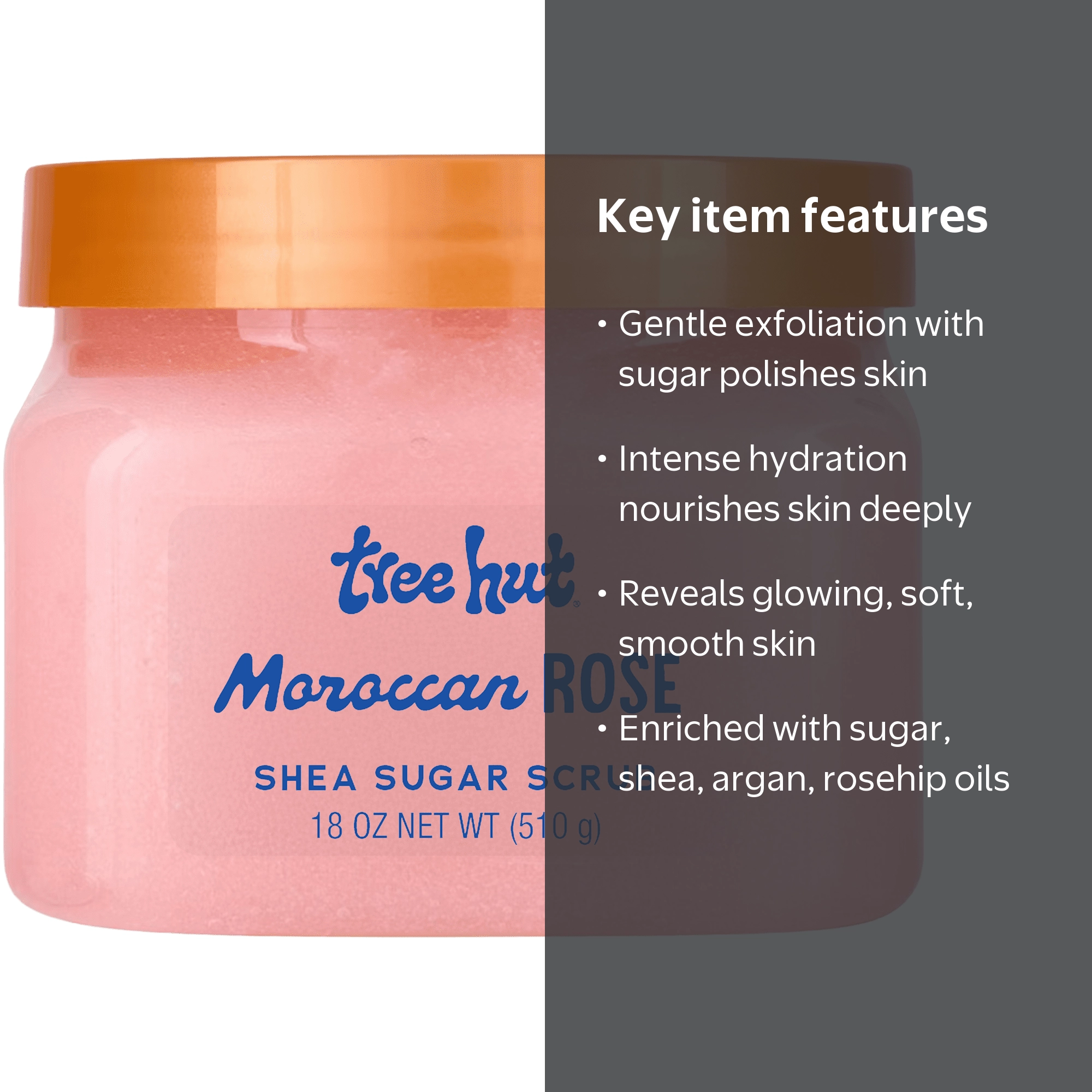 Tree Hut, Shea Sugar Scrub, 18oz, Moroccan Rose with Moroccan Oil
