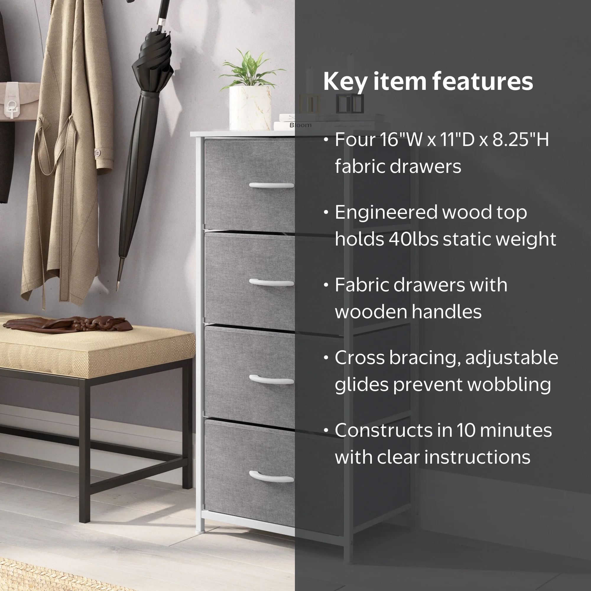 Emma + Oliver 4 Drawer Storage Dresser with White Cast Iron Frame