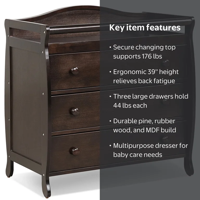 dresser with changing table Amish Traditional Solid Wood for Bedroom tested mounting hardware Homsee 4-Drawer Brown Kids Low