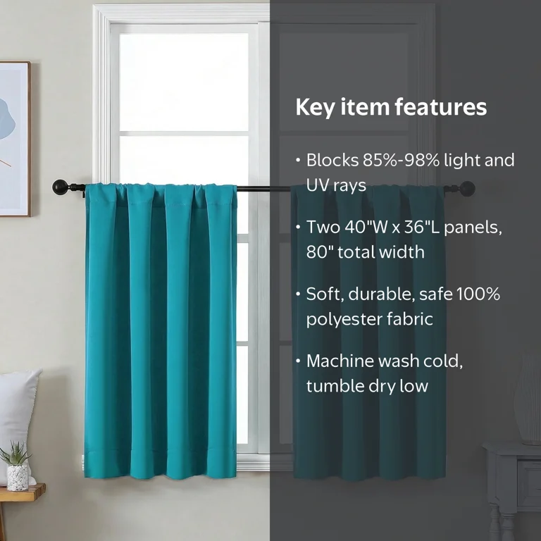 OVZME, Short Blackout Curtains, 40x36 inch 2PCS, Green Teal