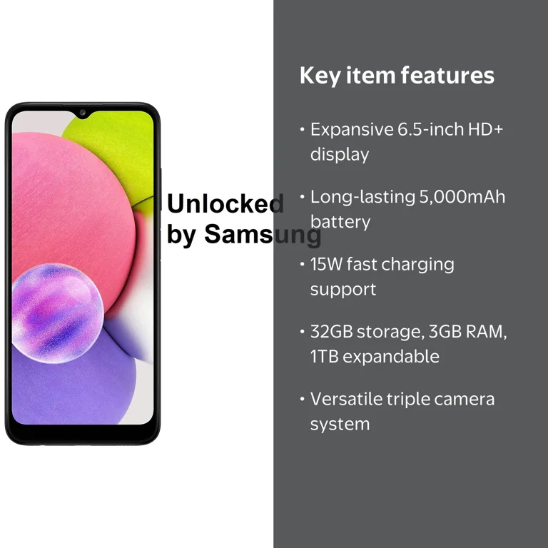 New Samsung Galaxy A03s 32GB Unlocked Android Smartphone - Black