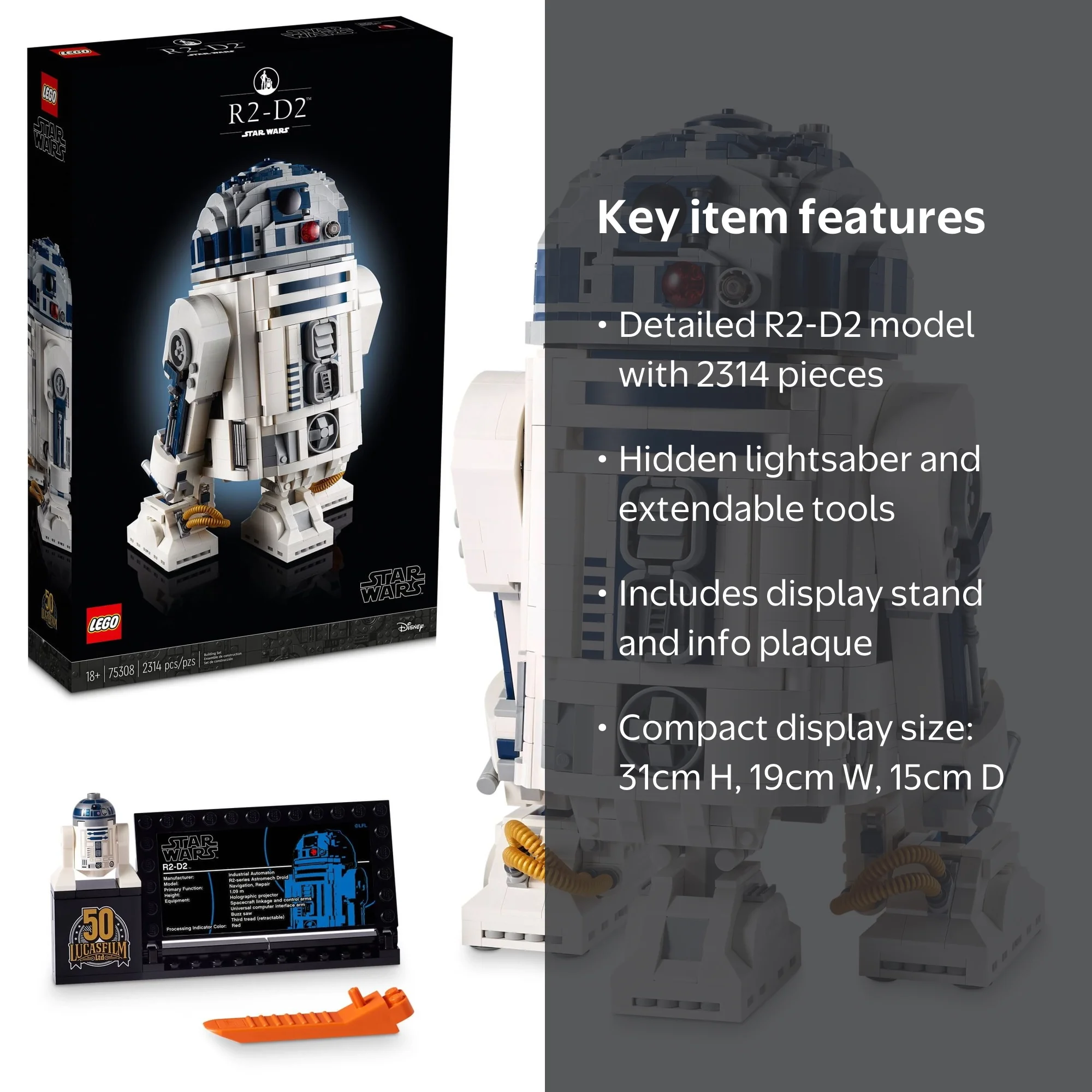 LEGO Star Wars R2-D2 75308 Building Set, Display Model with