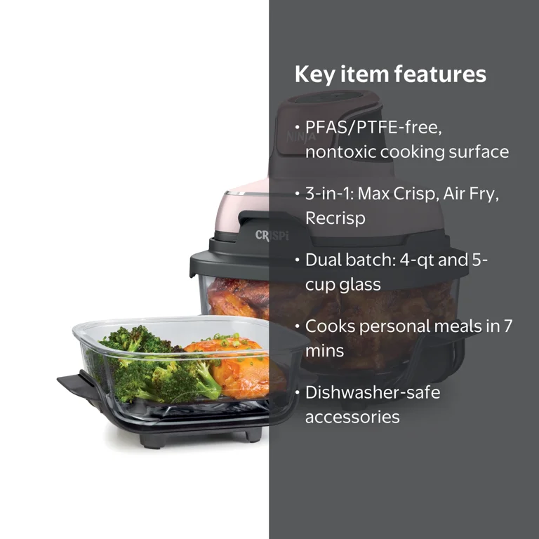 Ninja Crispi Glass Air Fryer 4-Qt, 3-in-1, Air Fry Recrisp