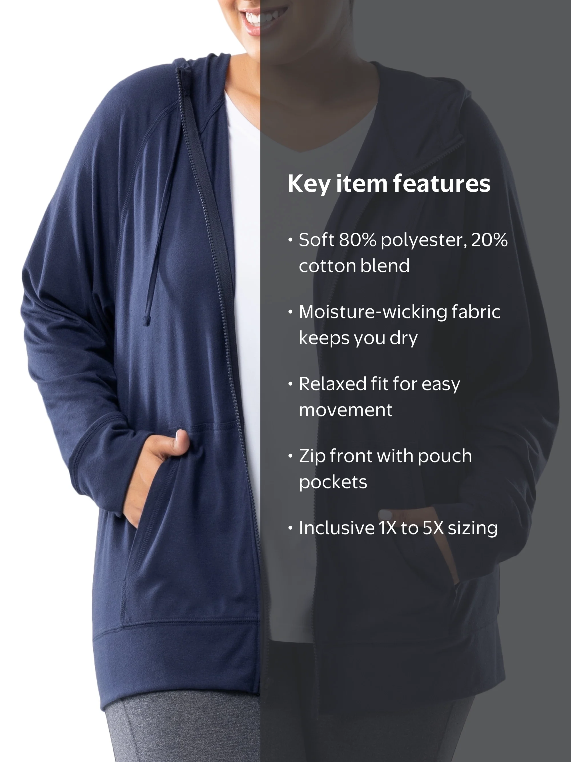 Athletic Works Women's Plus Lightweight Zip-Up Hoodie Jacket, Size