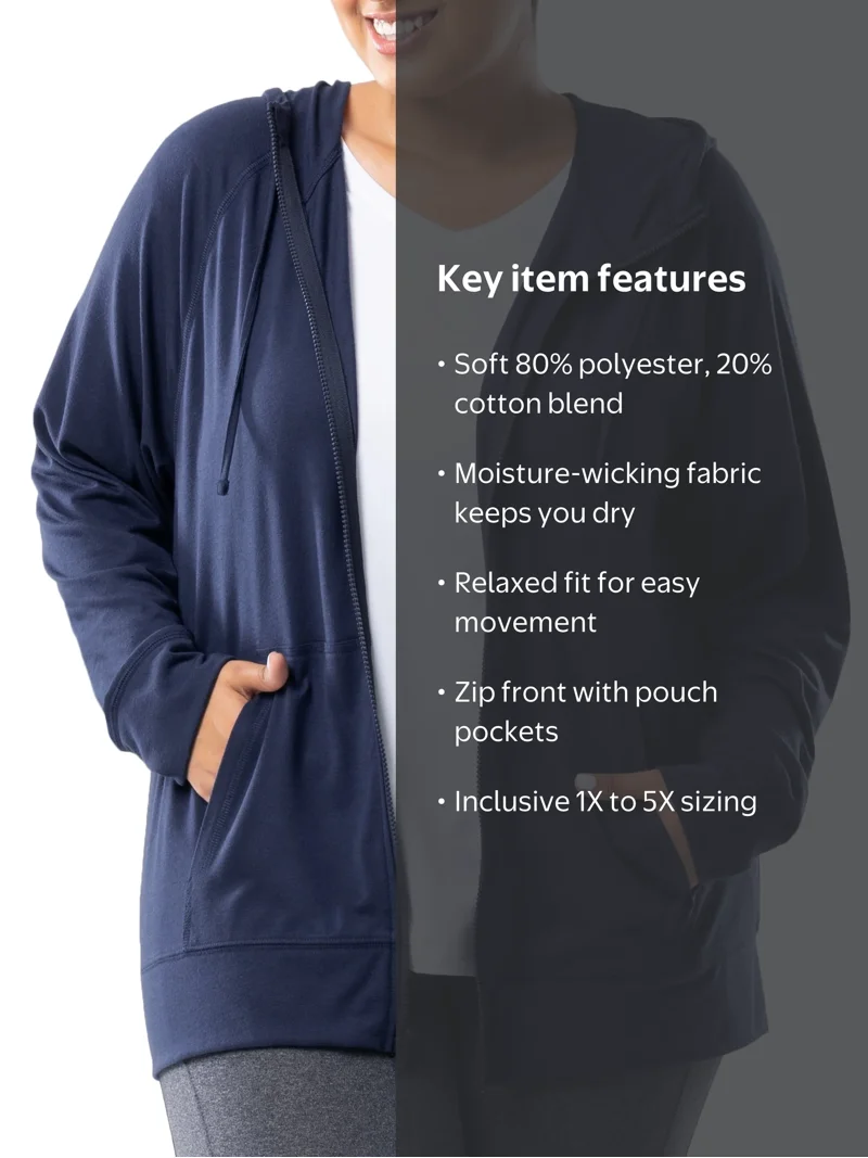  womens pro fit ジャージ　xsサイズ Athletic Works Women's Plus Lightweight Zip-Up Hoodie Jacket, Size
