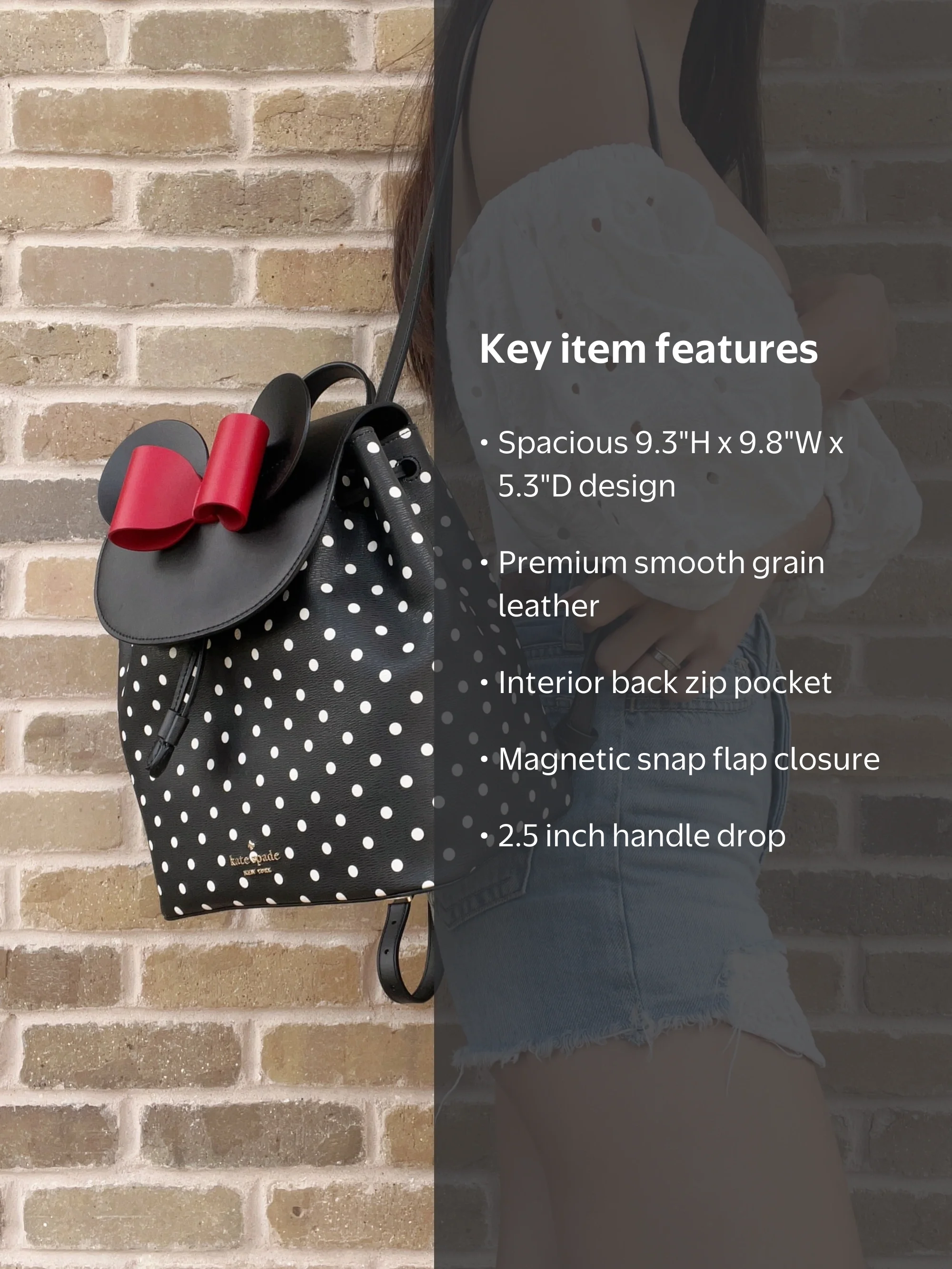 kate spade mini backpack polka dot Disney X Kate Spade New York Minnie Dome Leather, Black multi Fashion Kate Spade New York Minnie