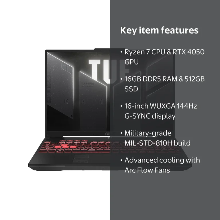 ASUS TUF Gaming A16 Gaming Laptop, 16” WUXGA 144Hz, AMD Ryzen 7