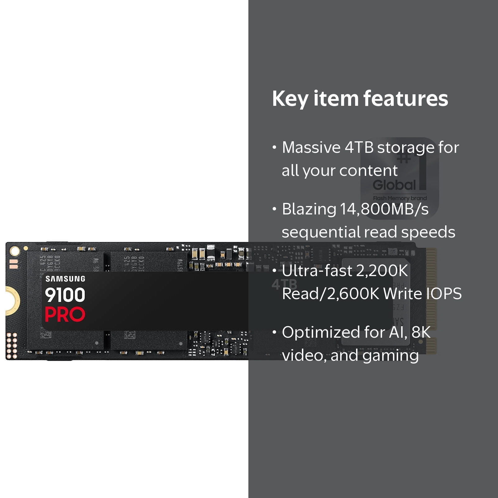 Samsung SSD 9100 PRO 4TB PCIe 5.0x4 M.2 2280, Speeds Up to 14,800