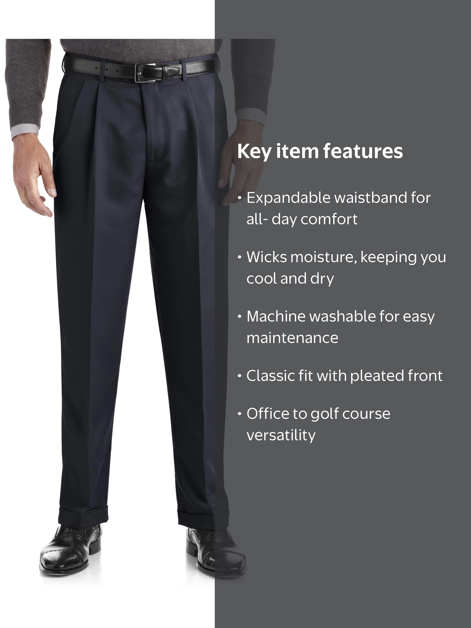 George Men's & Big Men's Classic Fit Pleated Cuffed Microfiber