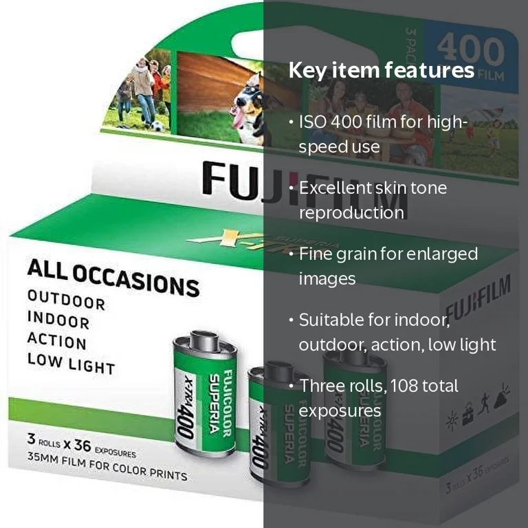 FUJI 35mm Film, ISO 400, 36 Exposures per Roll, 3 Pack, 108