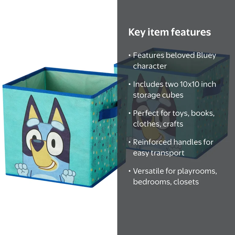 Bluey Kids' 2-Pack Printed Toy Storage Cubes, 10