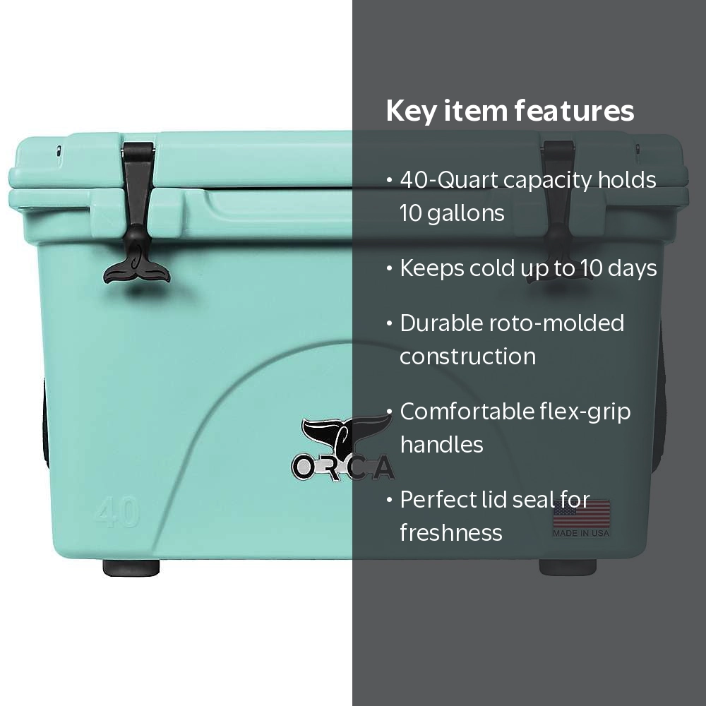 ORCA 40 Qt Cooler, Seafoam, Insulated, 48-Can Capacity, Durable