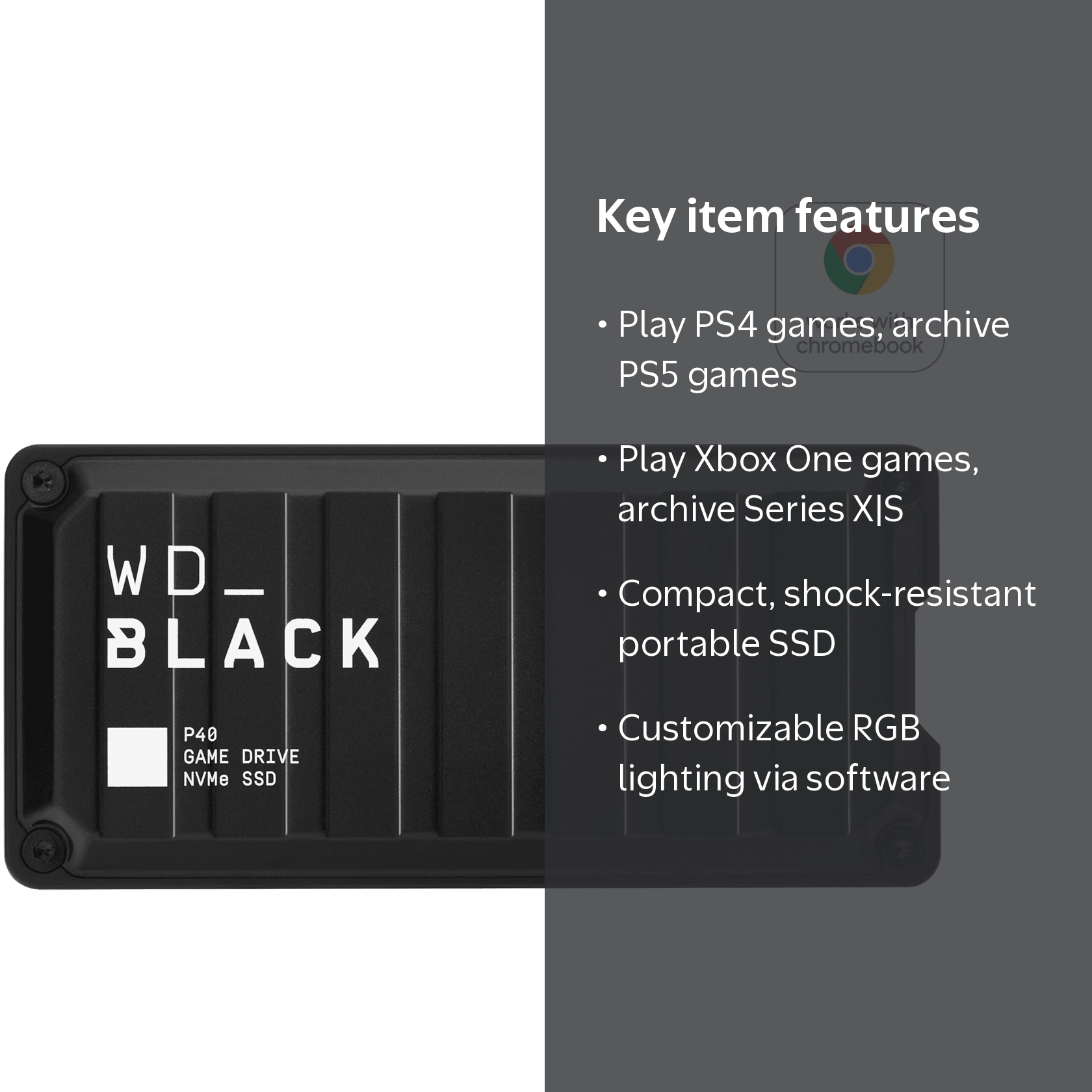 WD BLACK, External SSD, 2TB, Portable Game Drive with RGB Lighting