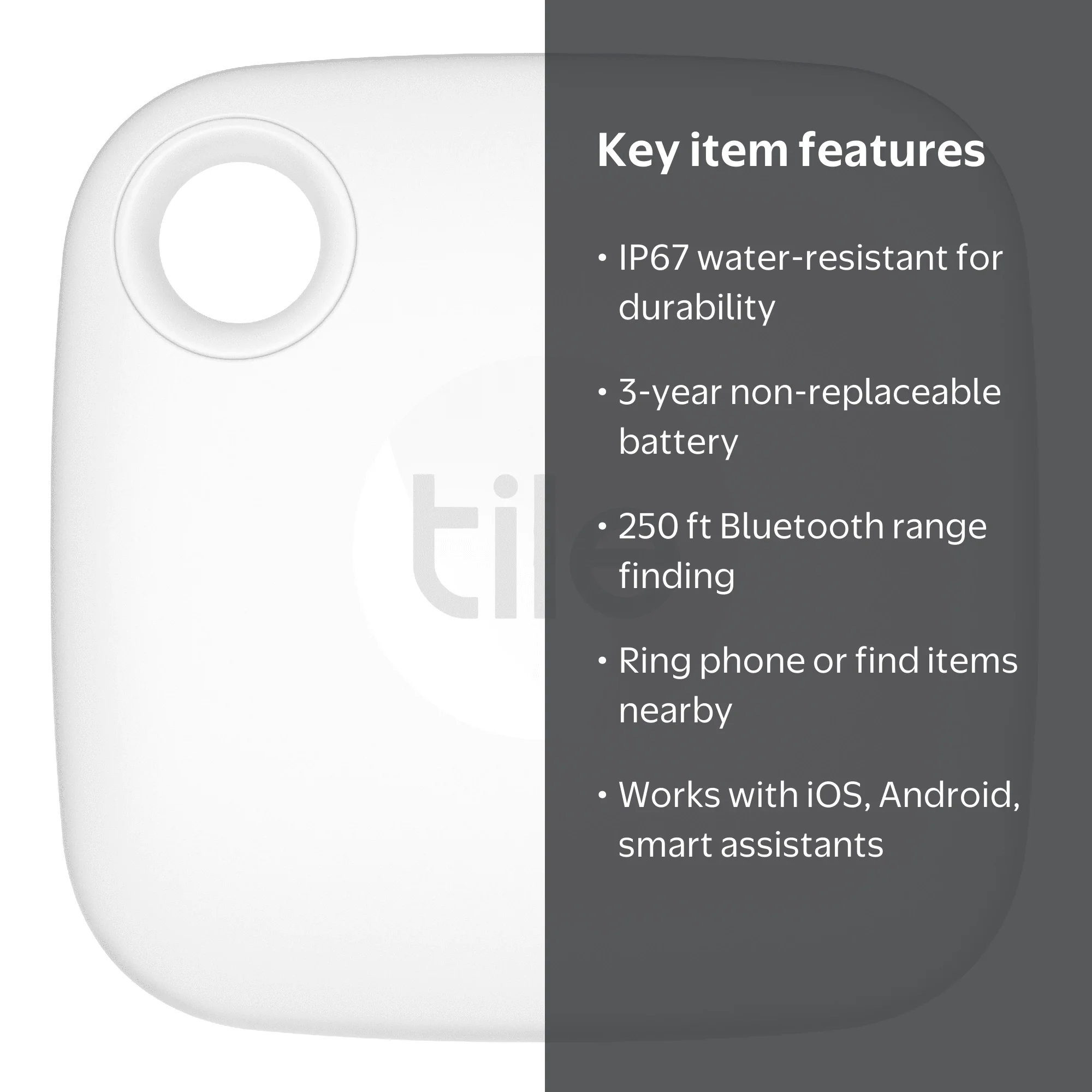 Tile Mate (2022) - 1 Pack - White - Bluetooth Tracker, Keys Finder