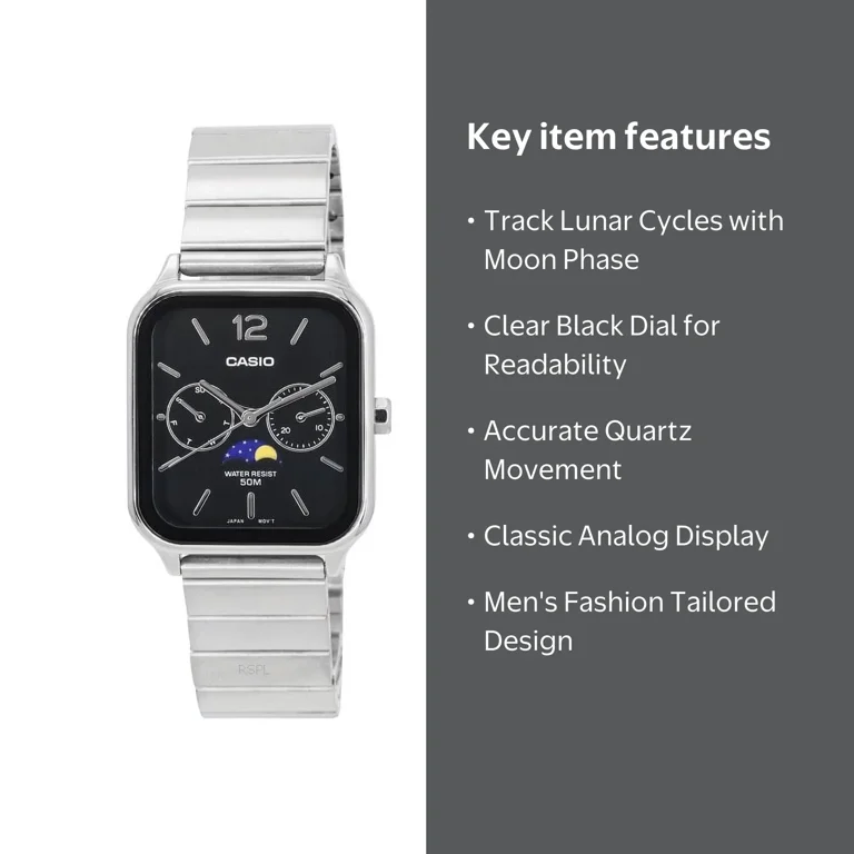 Casio Men's Standard Analog Quartz Watch with Moon Phase, Black