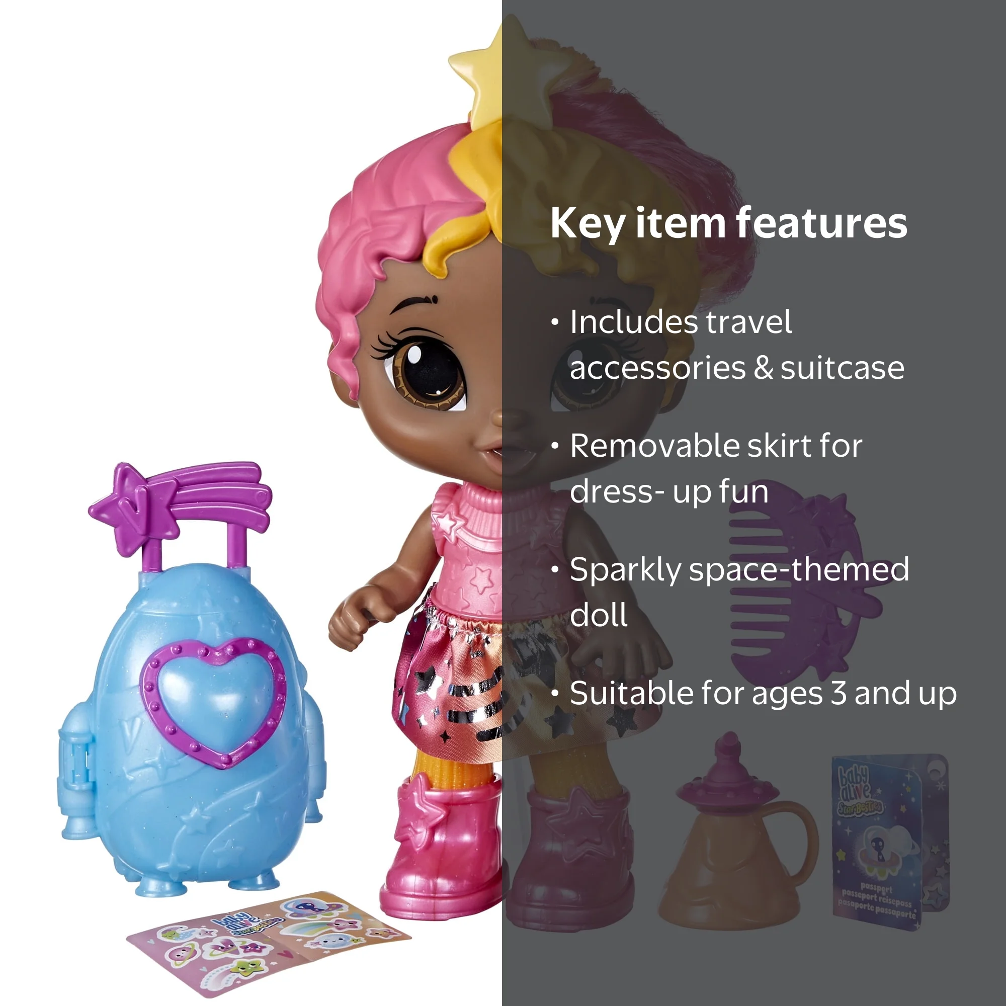Baby Alive, Space Themed Doll, 9 Inch Stellar Skylar, Brown Hair