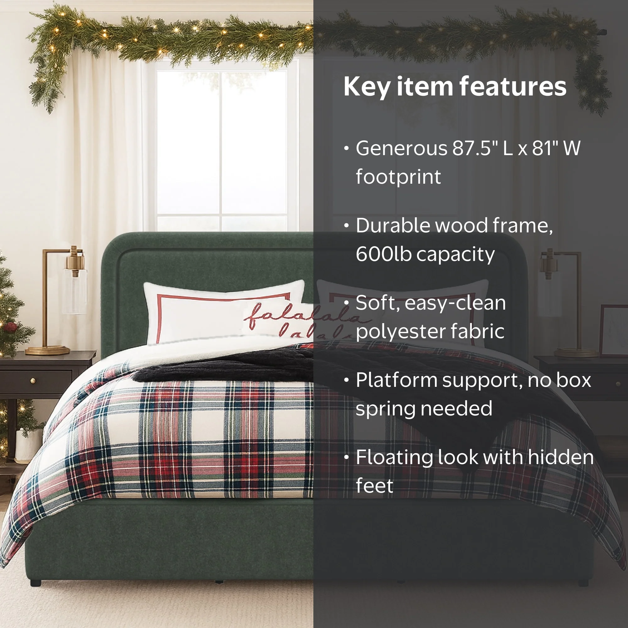 Better Homes & Gardens Juliet King Platform Bed, Olive Mohair