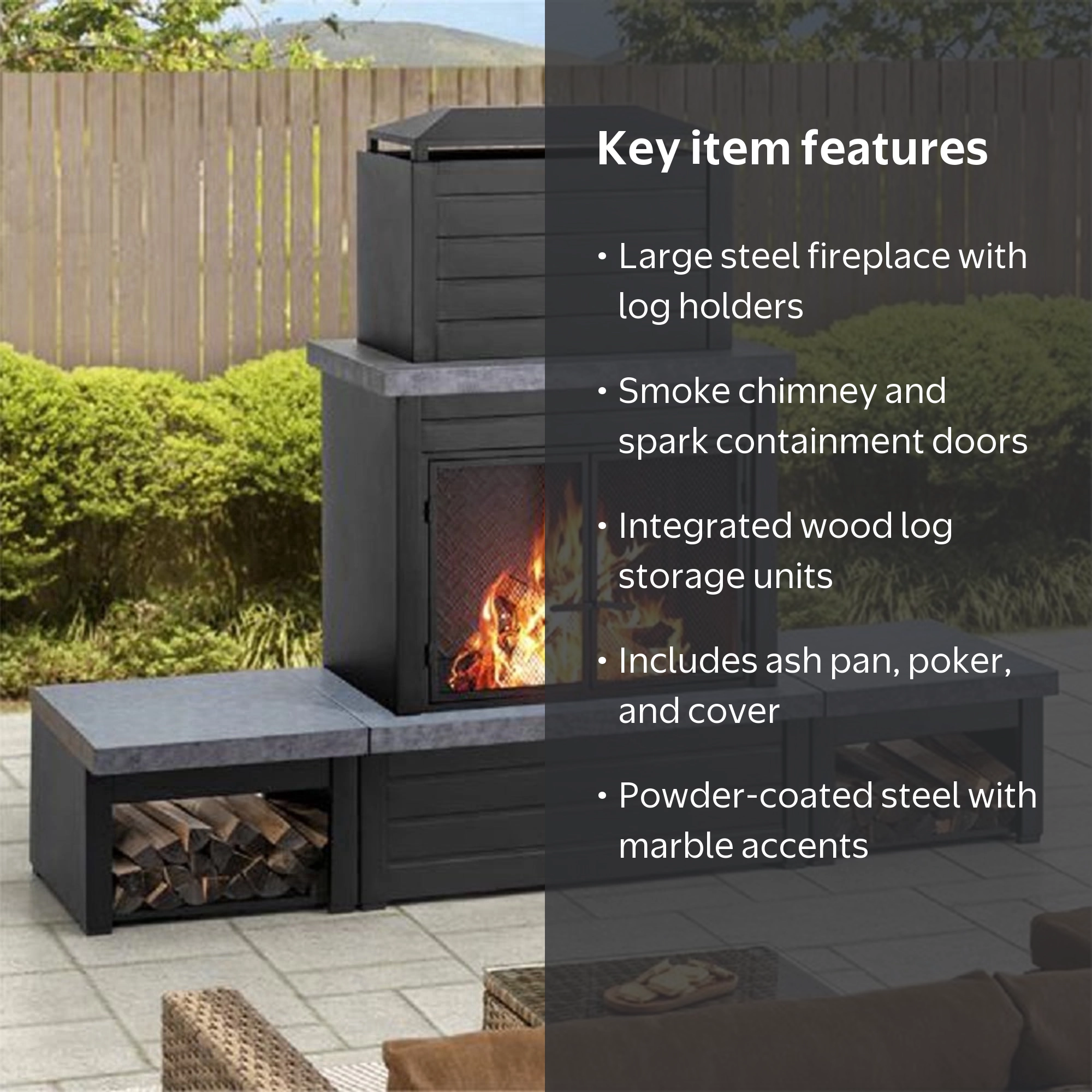 Sunjoy Wood Burning Fireplace ‚Äì Matte Black Outdoor Steel with