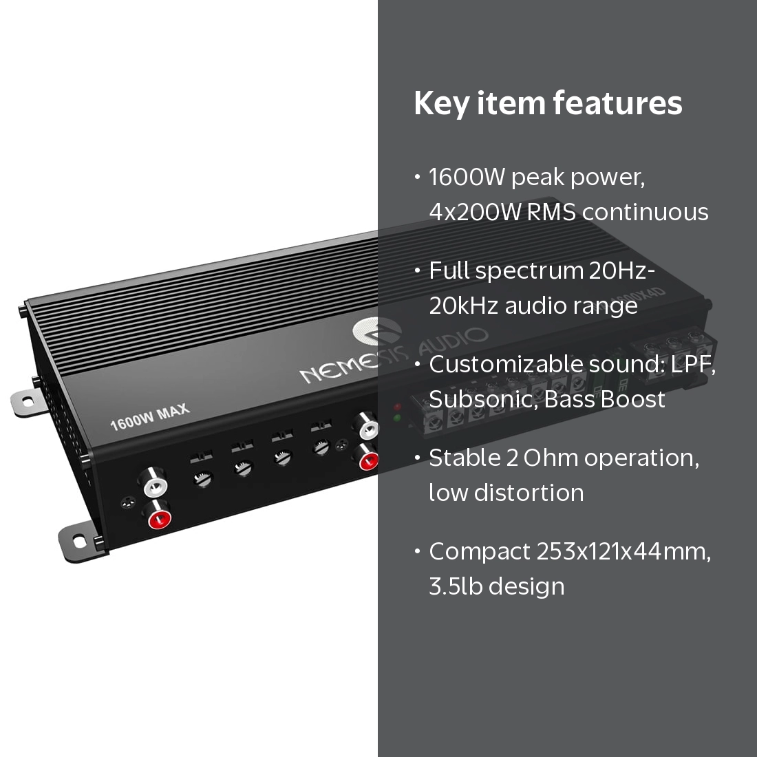 Nemesis Audio NA-1600X4D 1600W Max Power 4-Channel Car Stereo