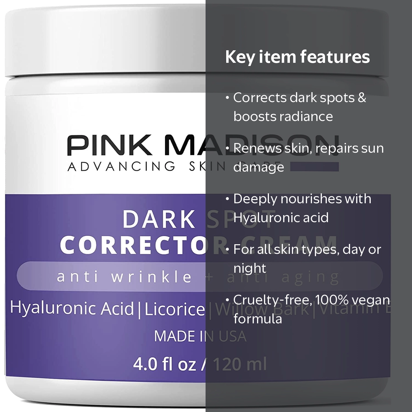 Pink Madison, Dark Spot Corrector Cream, 4 oz, Skin Nourishing