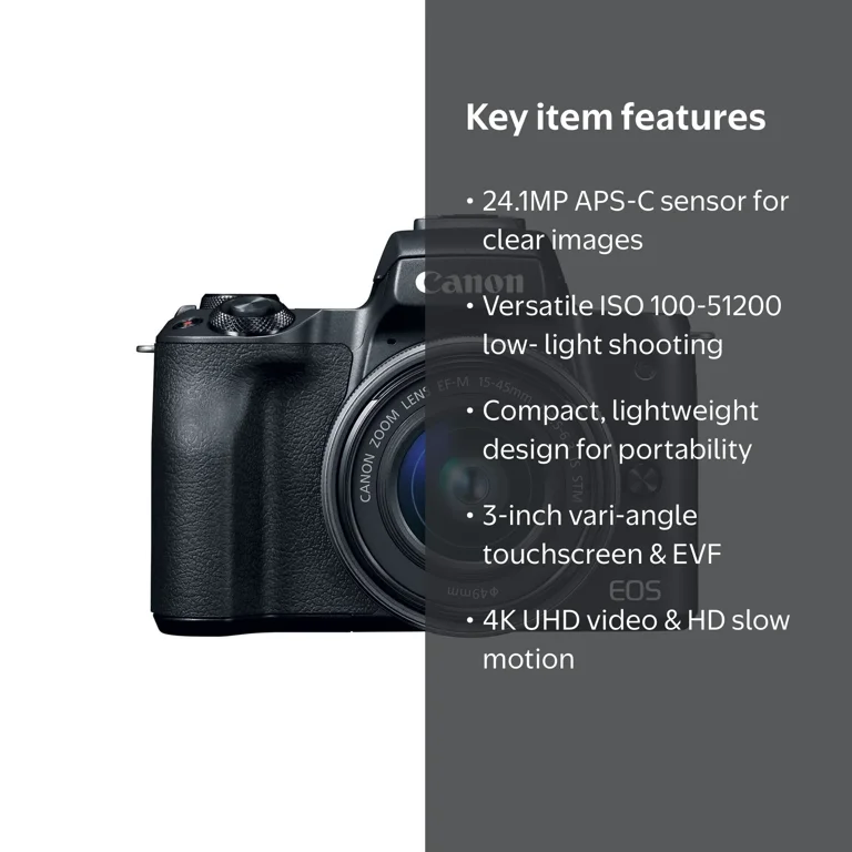 Canon EOS M50 Mirrorless Camera - 24.1 MP, 15-45mm Lens, 4K UHD