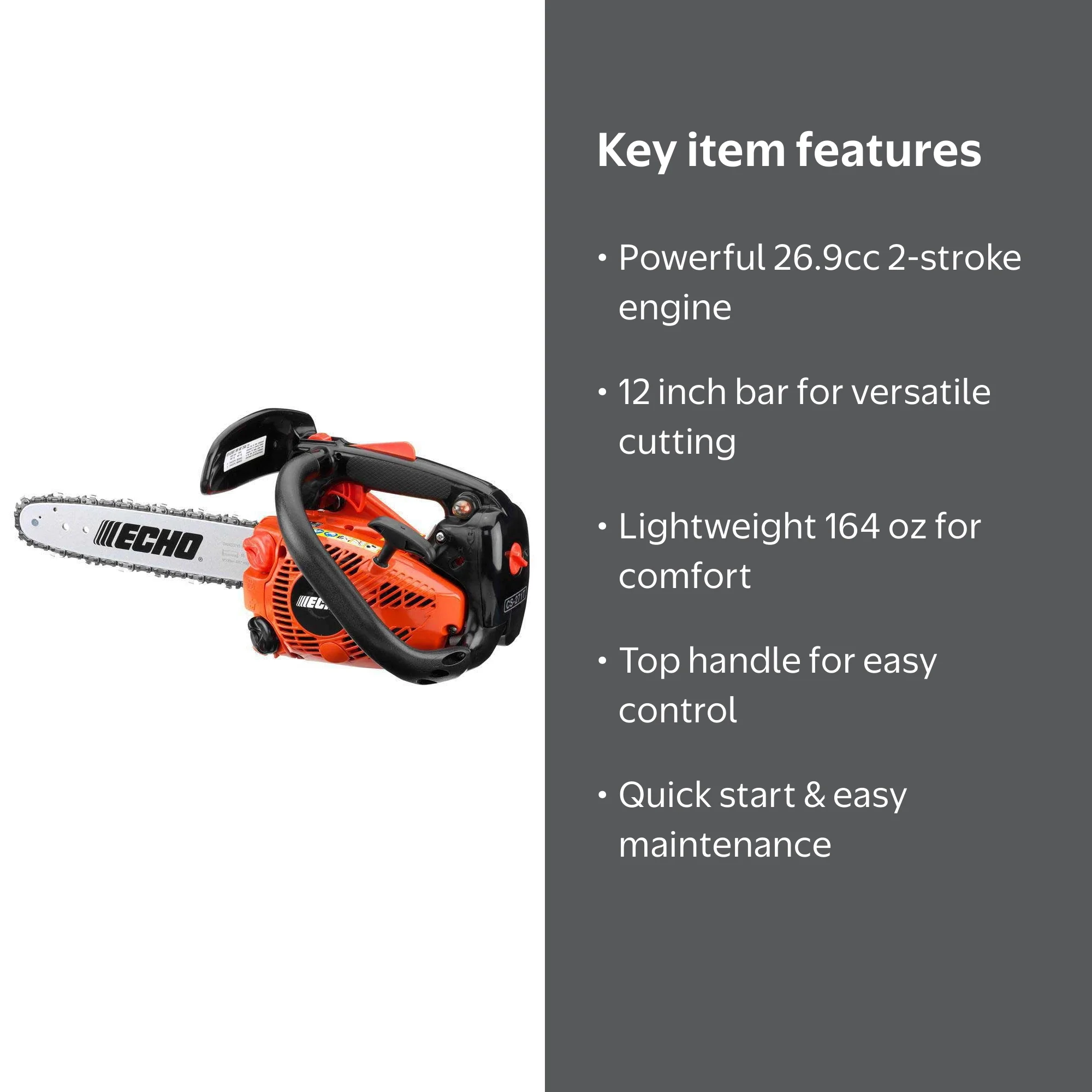 Echo CS-271T-12 26.9cc Top Handle Chainsaw, 12in. Bar, 2 Stroke
