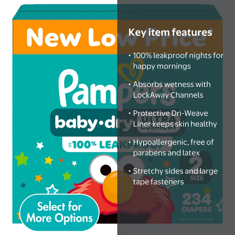Pampers, Baby Dry Baby Diapers, Size 2, 234 Count Sesame Street