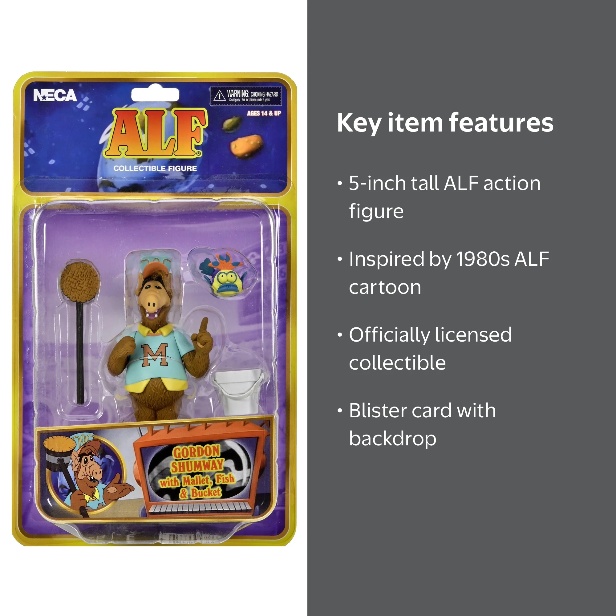 NECA ALF Collectible Figure, Gordon Shumway with Mallet, Fish and