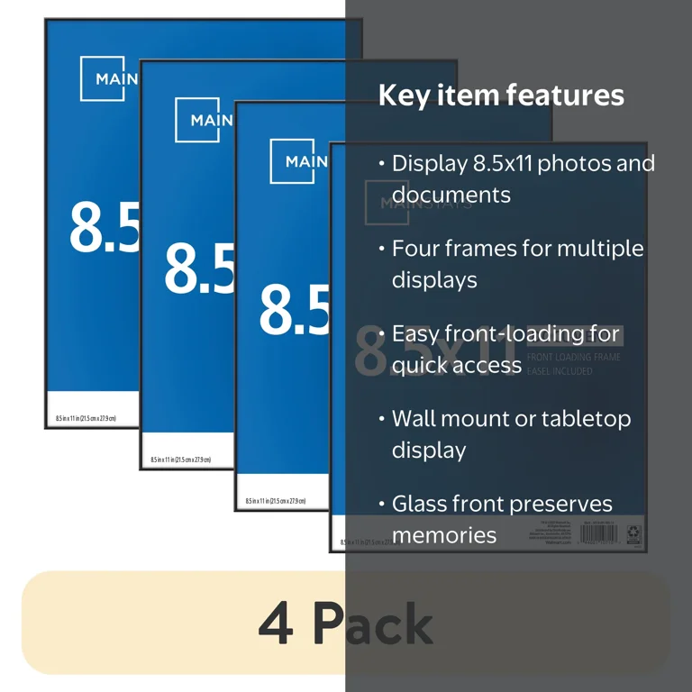 4 pack) Mainstays – 8.5x11 Picture Frame – Black Front Loading