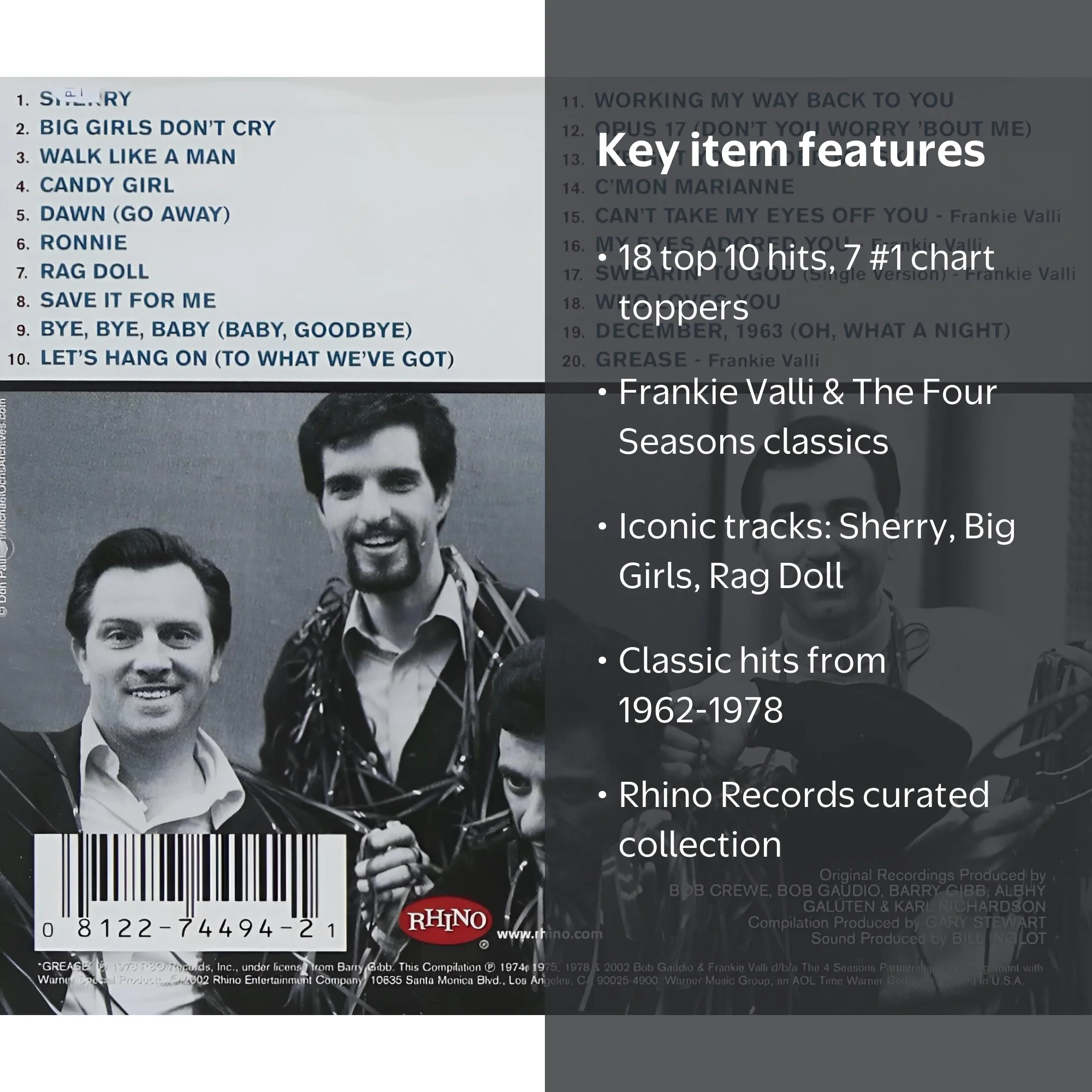 Four Seasons Very Best of Frankie Valli, CD Music & Performance