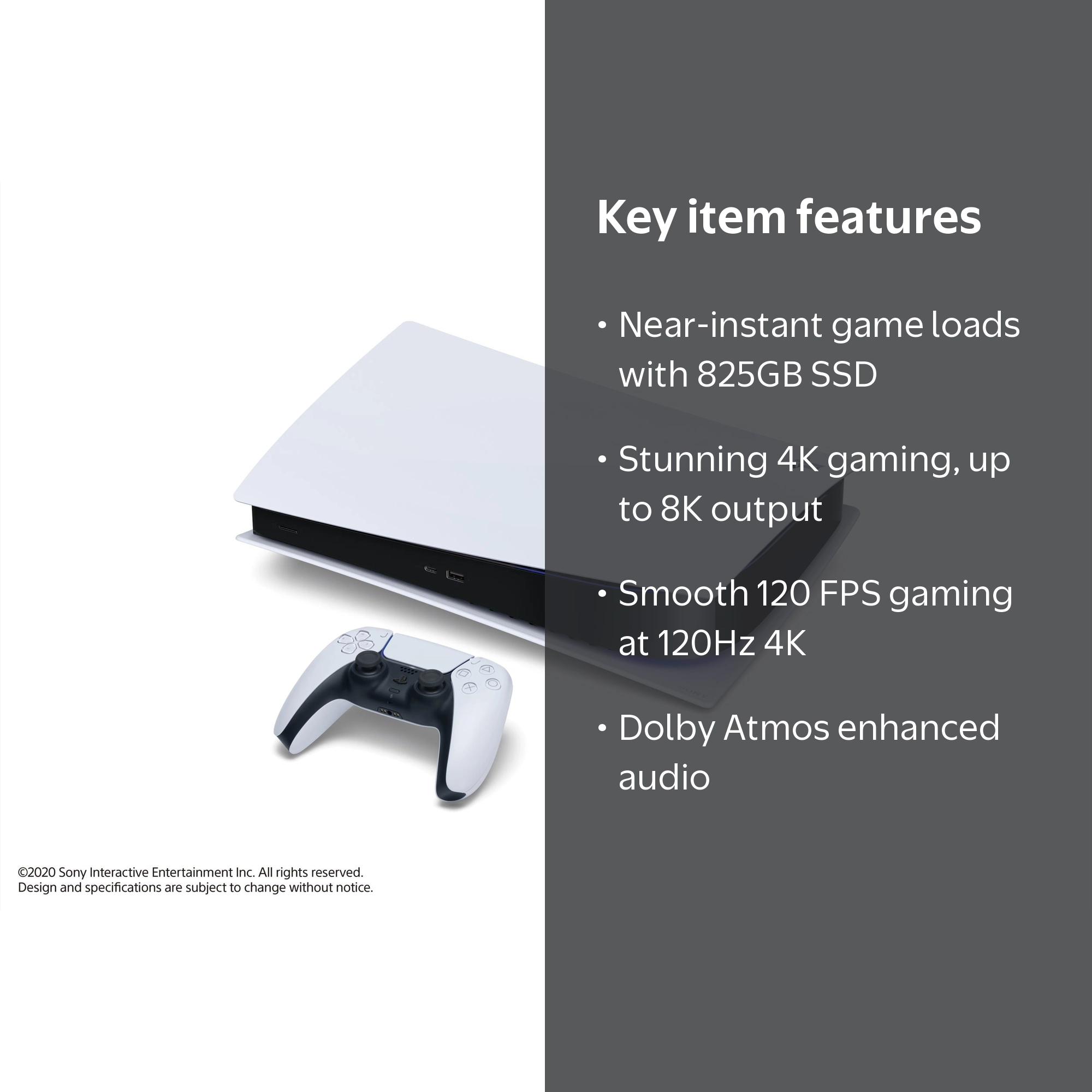 PlayStation, Gaming Console, 825GB SSD Digital Version, White