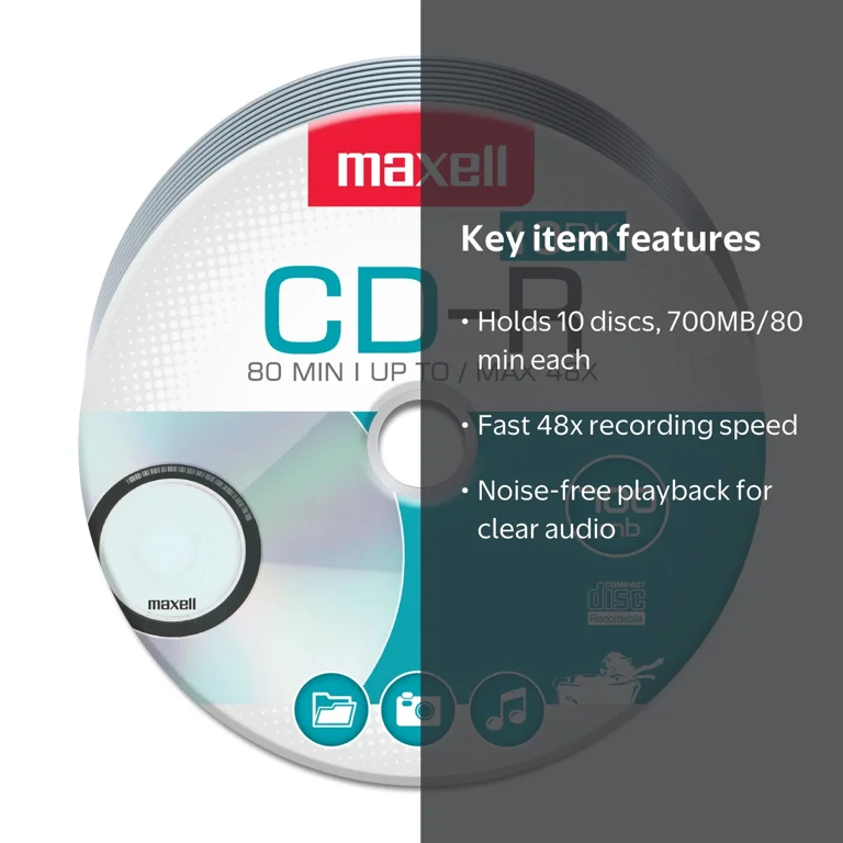 B’z CD Maxell's 80 Min 700 MB 48X CD-R Recordable Disks Spindle, 10 Pack