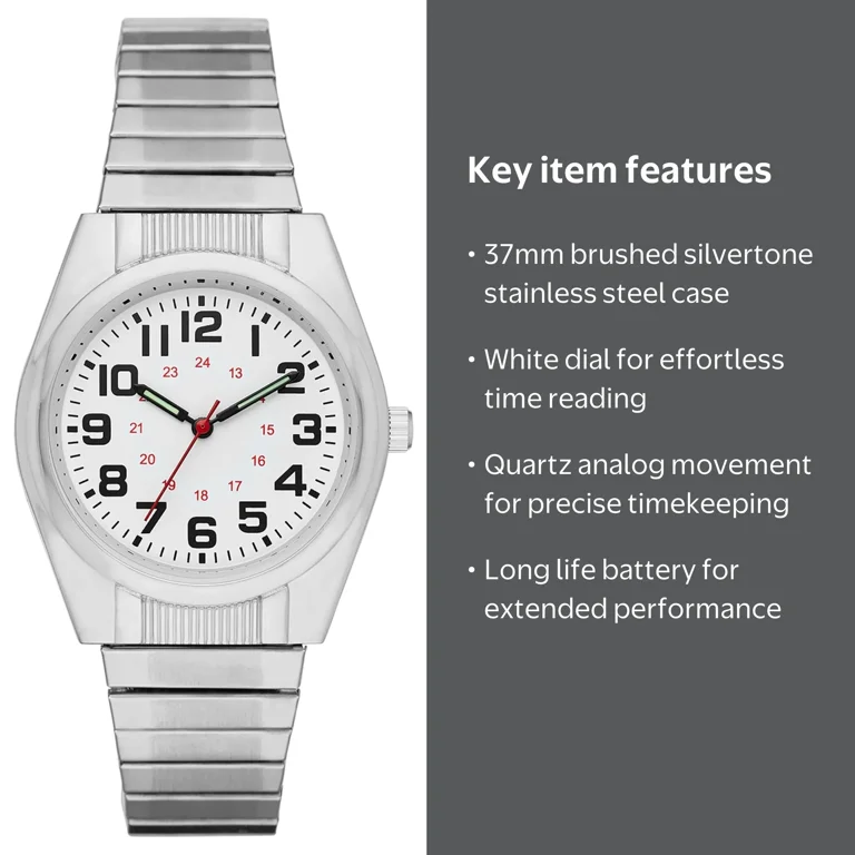 George Men's Watch Silvertone Case White Easy Read Dial 37mm