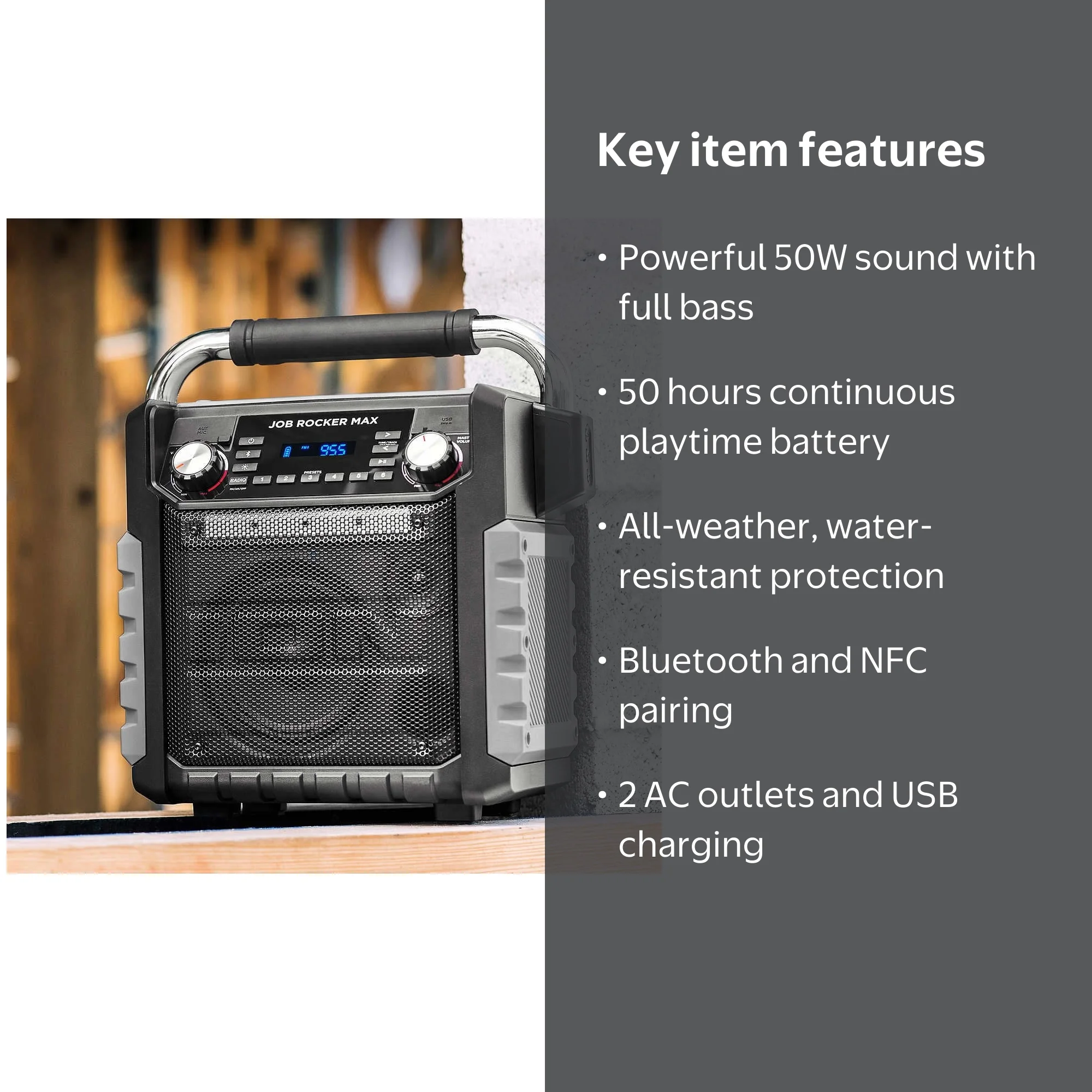 ION Job Rocker Max: Wireless Bluetooth Speaker, Portable, 50W