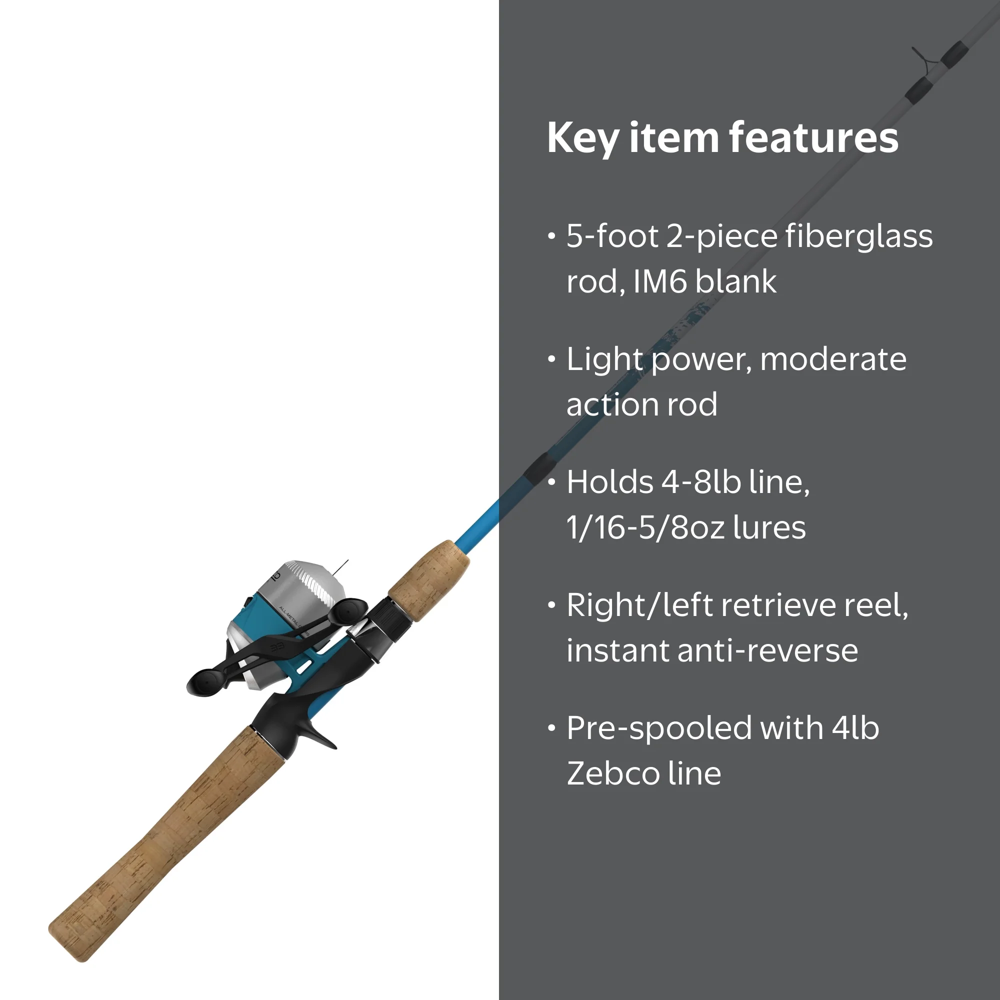 Zebco Fin Commander Spincast Reel & Rod Combo - Fiberglass Set