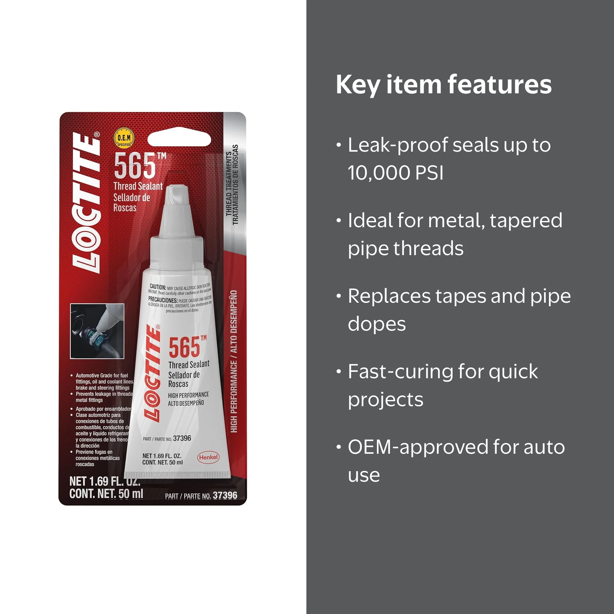Loctite Heavy-Duty Thread Sealer - 50 ml Bottle, PST 565 Glue and