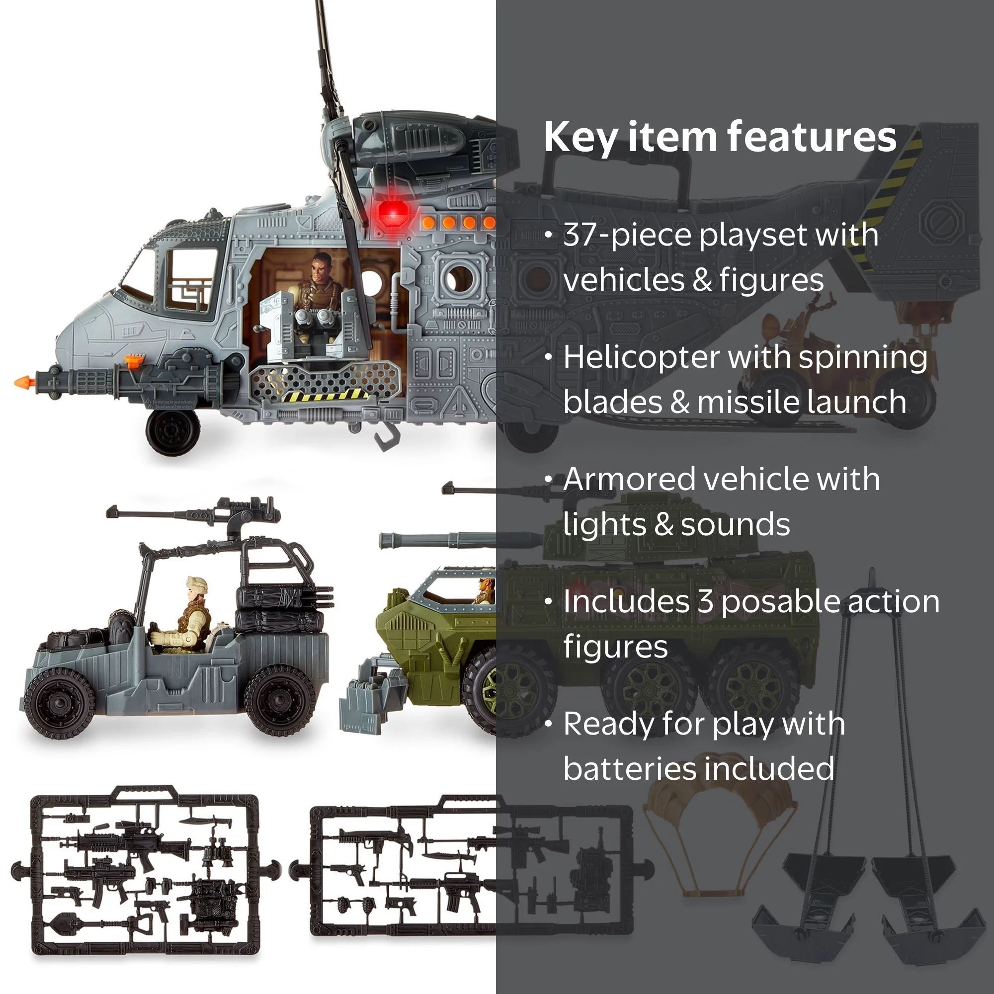 Adventure Force Giant Military Helicopter Play Set, 37 Pieces