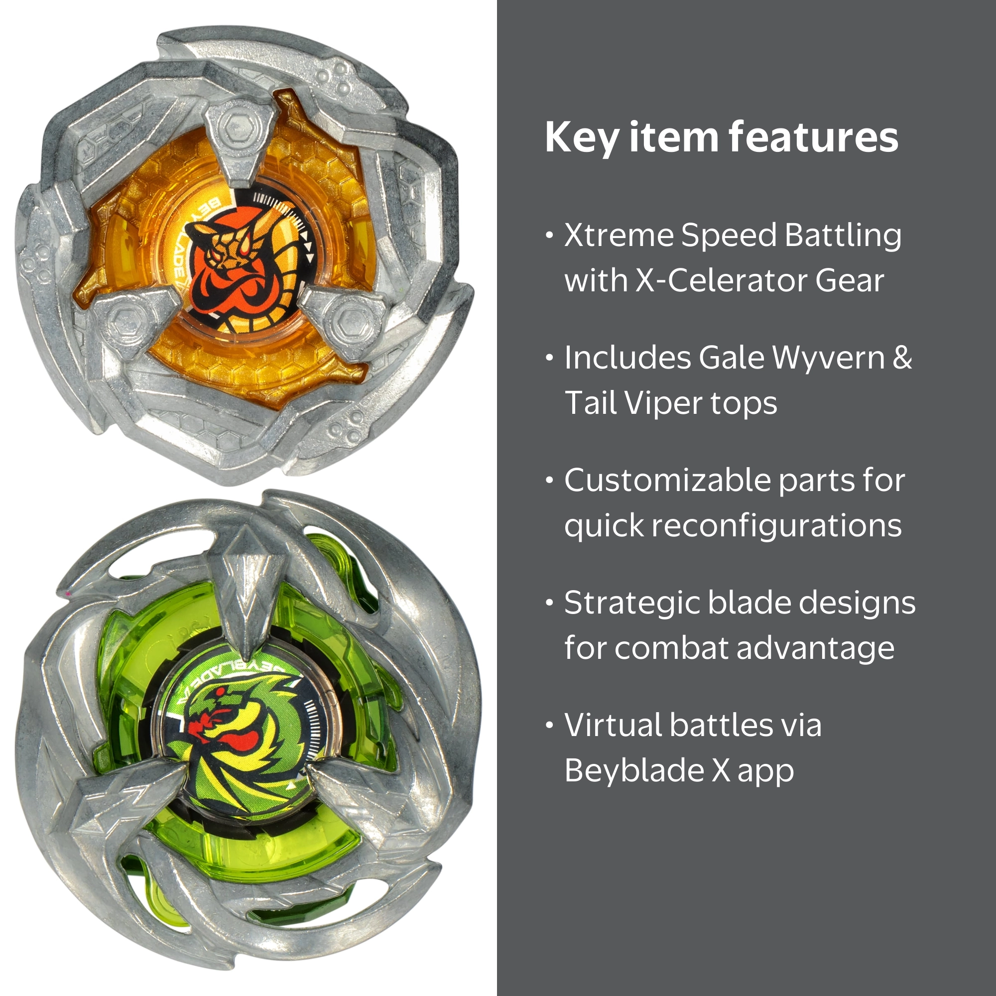 Beyblade X Gale Wyvern 5-80GB & Tail Viper 3-80HN Top Set, Ages 8+