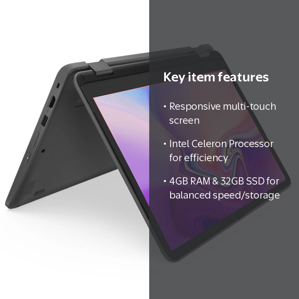Restored Lenovo 300e Touchscreen Chromebook 2 in 1 Intel CPU 4GB