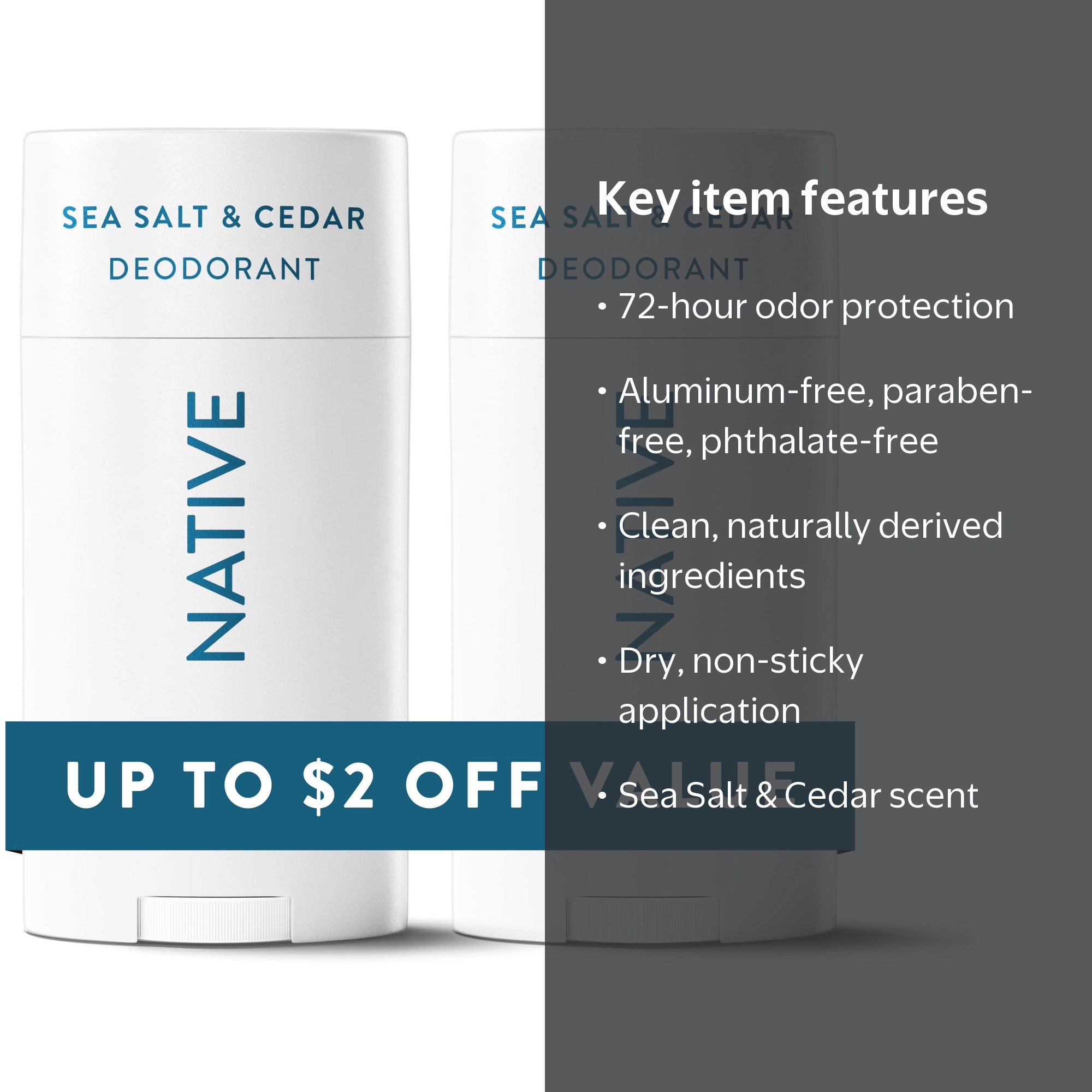 Native Deodorant, Sea Salt & Cedar, 2.3 oz, Twin Pack - Walmart.com