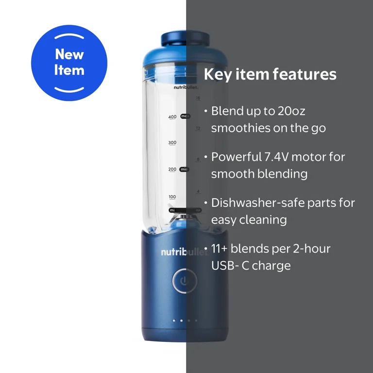 nutribullet Flex portable blender NBPB10200BB, Sapphire Blue, 20oz