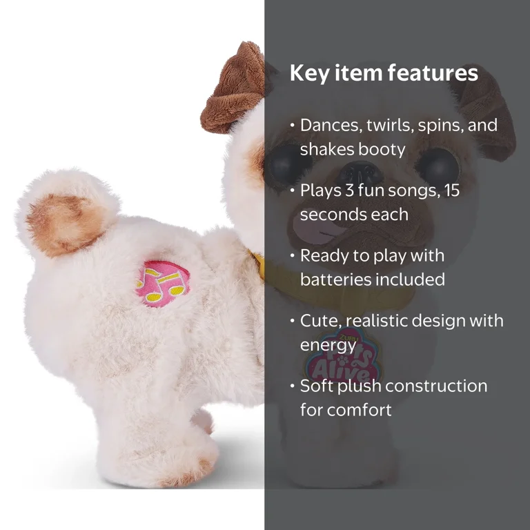Pets Alive Poppy the Booty Shakin' Pug, Interactive Dancing Plush
