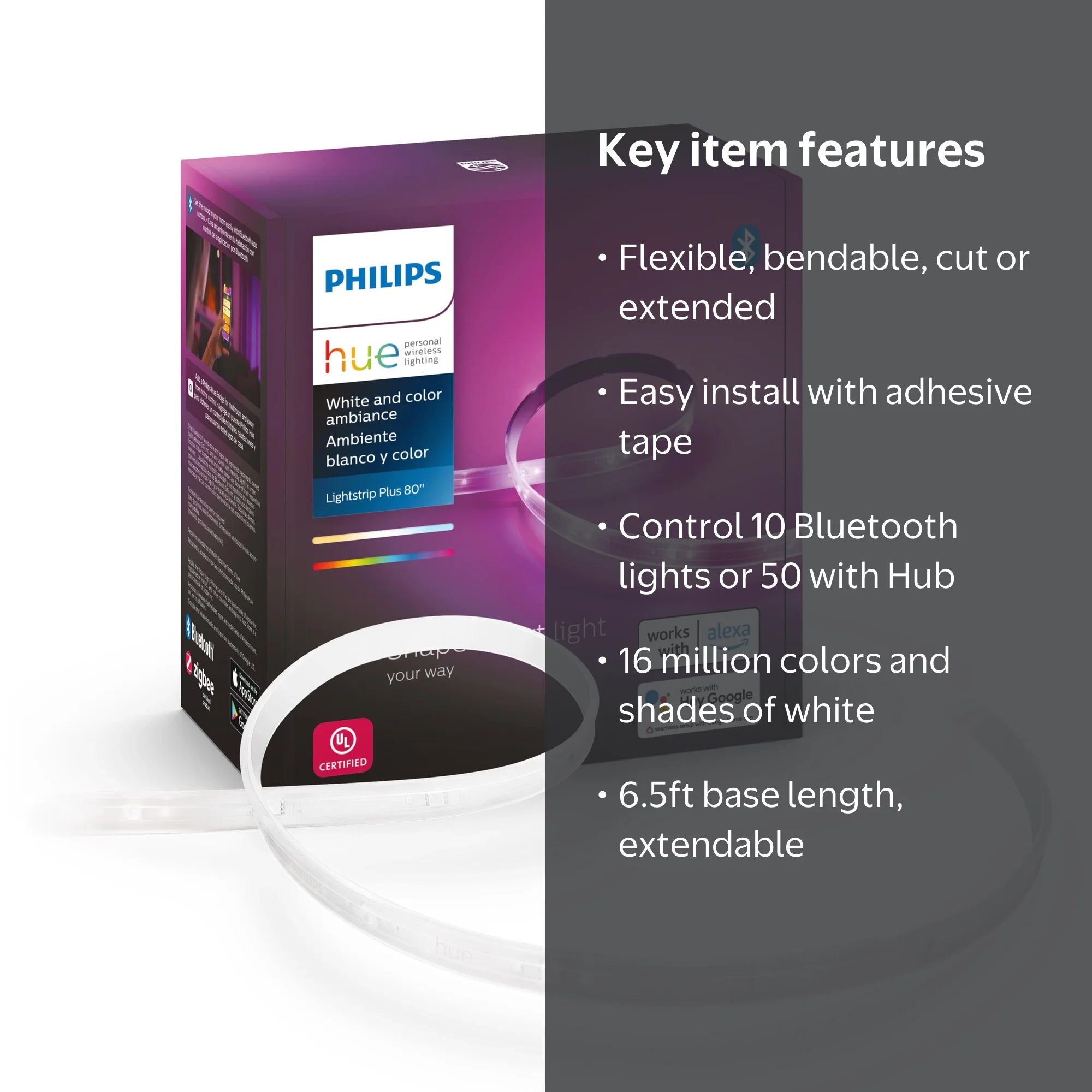 Philips Hue White and Color Ambiance Light Strip Plus, 6.5ft